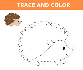 Trace and color for children. Handwriting practice. Coloring page for kids. Preschool worksheet with cute hedgehog illustration.  © G.rena