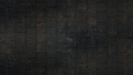 dunkler Hintergrund, rostige genietete Stahlplatten