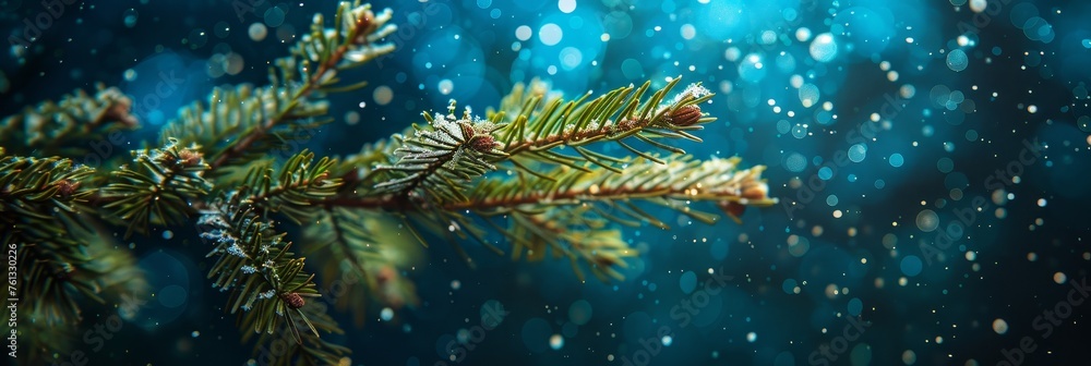 Poster festive christmas background with pine branch and snowflakes frame for text placement