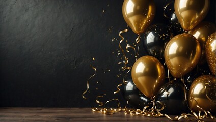 golden balloons in dark background