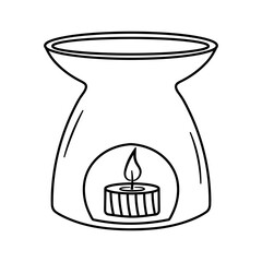 Aroma lamp with candle for SPA and aromatherapy. Hand drawn doodle vector illustration.