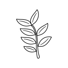 Twig with leaves. Hand drawn doodle vector illustration.