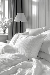 Fototapeta na wymiar White bedding sheets and pillows