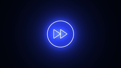 Neon Play button icon. 3d rendering. Press to play. Glowing blue color play button on black background. media player button, Neon glowing Play button sign.
