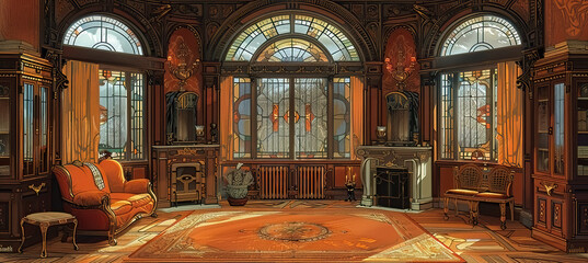 winter in the city, generative ai, landscape, architecture, chasny house, background, modern, art nouveau