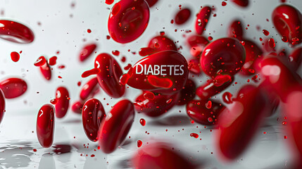 3d bold text " diabetes " written with red blood cells on white background, American Diabetes Alert day is in March, is a one-day wake-up call that focuses on the seriousness of diabetes 