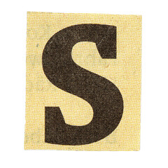 Buchstabe S einzeln aus Zeitung im Druck auf Papier, transparent freigestellt