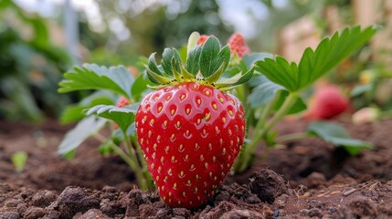 Close Up of a Strawberry on the Ground