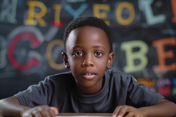 Inquisitive Young Student Engaged in Classroom Learning - obrazy, fototapety, plakaty