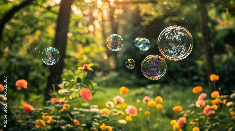 Poster vibrant rainbow reflections in soap bubble background creating a colorful spectacle