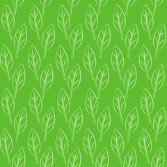 Green background with leaf shapes seamless vector pattern, design for textile print, wallpaper, product packaging, ecology and nature concept.