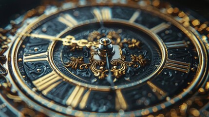 Fototapeta na wymiar Close Up of Clock With Roman Numerals