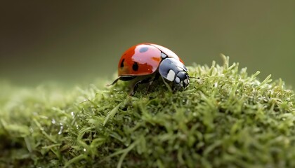 A Ladybug Exploring A Patch Of Moss