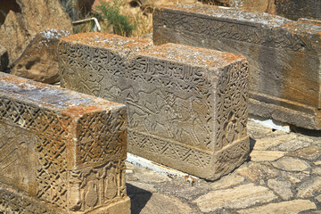 Old tombstone with carvings in Gobustan reserve