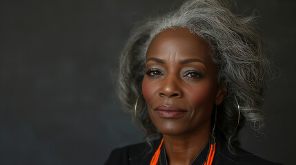 Portrait of an African American businesswoman, 60 – 65 years old, she is the head of a fund, a senior bank manager. Successful entrepreneur.