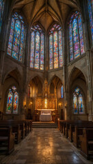 Fototapeta na wymiar Morgenlicht in gotischer Kirche symbolisiert Heiligen Geist zu Pfingsten