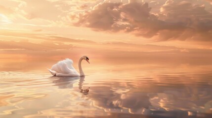 Regal Swan on Serene Lake at Sunset