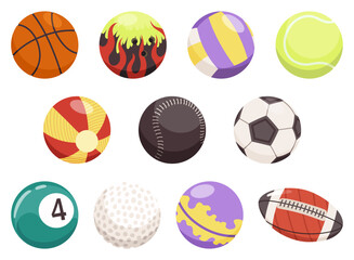 Obraz premium Realistic sports balls vector big set isolated on transparent background. Illustration of soccer and baseball, football game and tennis
