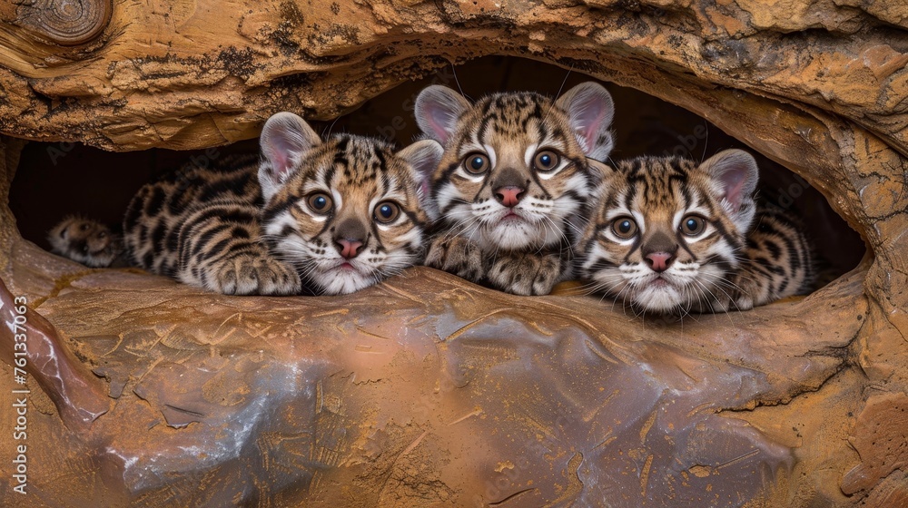 Poster marbled cat and kitten portrait with significant empty space on the left for text placement