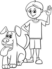 cartoon boy character with his pet dog coloring page