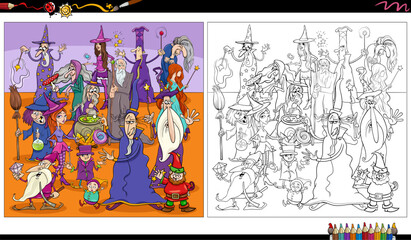 funny fantasy or fairy tale characters group coloring page