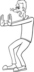 surprised or scared cartoon young man character coloring page