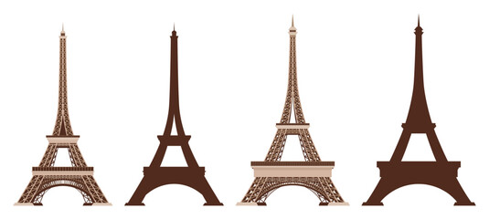 Eiffel Tower vector icons. World famous France tourist attraction symbols. International architectural monuments isolated on white background. Vector illustration