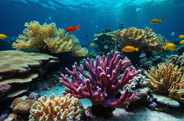 Fototapeta na wymiar Tropical sea underwater fishes on coral reef Aquarium