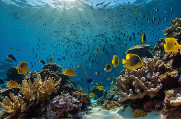 Obraz na płótnie Canvas Tropical sea underwater fishes on coral reef Aquarium