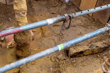 earthworks on a construction site with support struts
