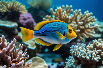 Naklejka na ściany i meble Tropical sea underwater fishes on coral reef Aquarium