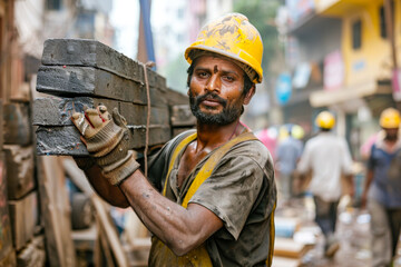 Indian worker working on construction site