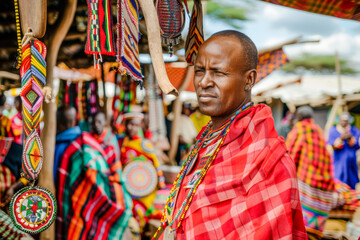 Obraz na płótnie Canvas Masai at Masai village market in Kenya 