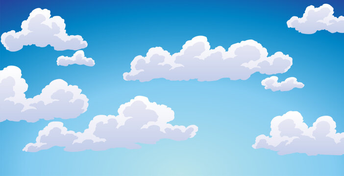 Sky and clouds on hand painted watercolor background. Stylish design of airy atmosphere, vector illustration