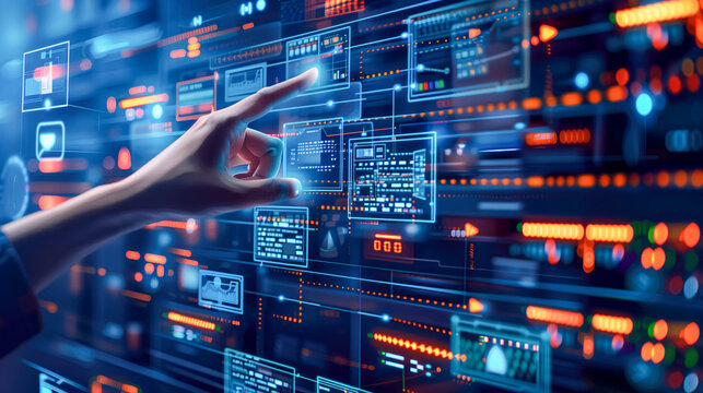 Business person showing on a digital screen market trends