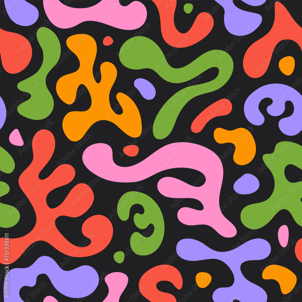 Aufkleber abstract seamless pattern with liquid organic shapes. colorful wavy bubbles and drops in trendy y2k 