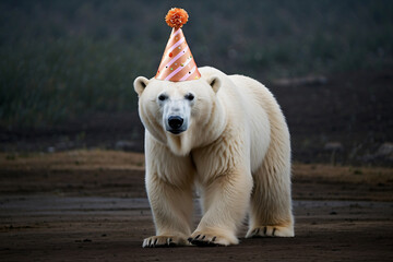 polar bear wearing birthday suit