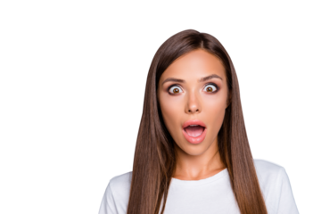 Photo of nice lady watch incredible promo with no words impressed isolated gray color background