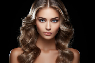 Fototapeta premium Woman with long brown hair and blue eyes