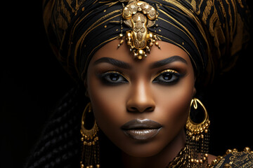 Fototapeta na wymiar Woman wearing gold headpiece and earrings