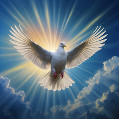 Friedensbote im Himmelslicht: Strahlende Taube als Symbol des Heiligen Geistes - obrazy, fototapety, plakaty