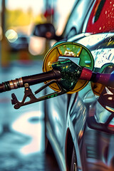 Oil Gasoline Pump Dispenser from a Petrol Station refueling a automobile car Energy Industry Machinery Private Transportation Concept - obrazy, fototapety, plakaty