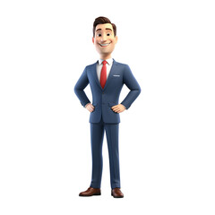 Fototapeta premium 3D happy smiling businessman cartoon on transparent background. 