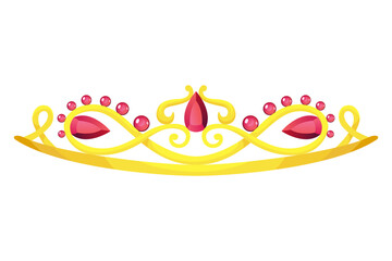 Queen golden crown vector icon. Gold princess tiara cartoon illustration