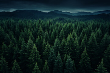 Fototapeta premium Forest with many trees and dark sky