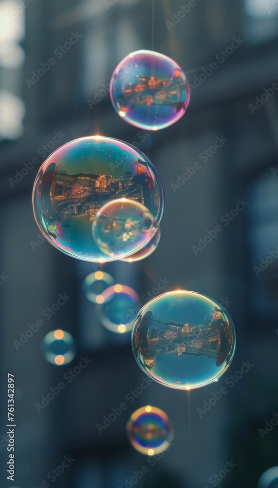 Poster vivid rainbow reflection in soap bubble background for vibrant and colorful visuals