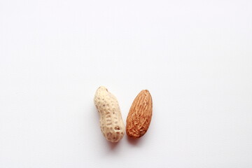 almonds and nuts on a white background
