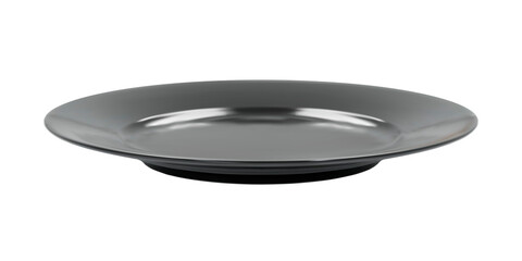 Black round empty plate top side view. Png clipart isolated on transparent background - 761343267