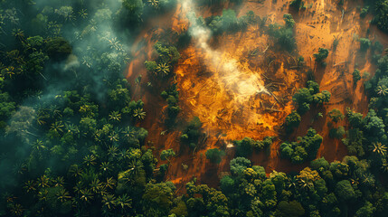 Obraz na płótnie Canvas Aerial View of Devastating Forest Fire