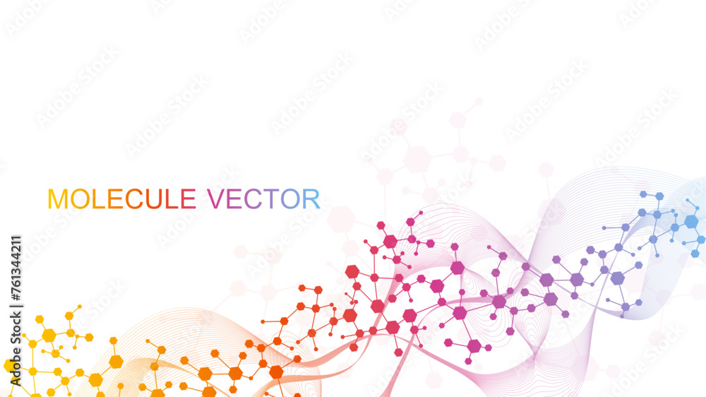 Sticker modern scientific background with hexagons, lines and dots. wave flow abstract background. molecular
